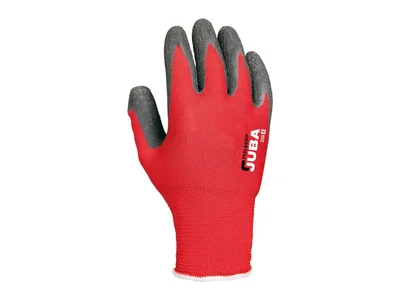 Guante de protección rojo con recubrimiento de nitrilo en la palma